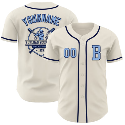 Custom Cream Light Blue-Navy Authentic Baseball Jersey