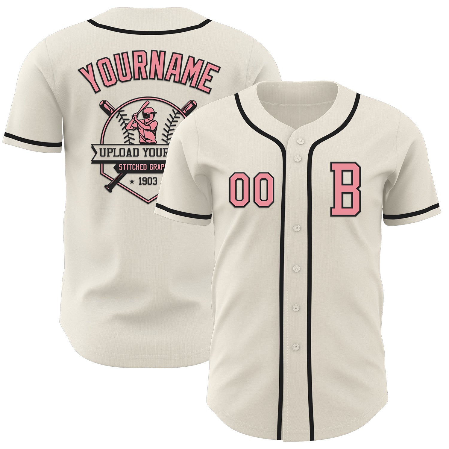 Custom Cream Medium Pink-Black Authentic Baseball Jersey