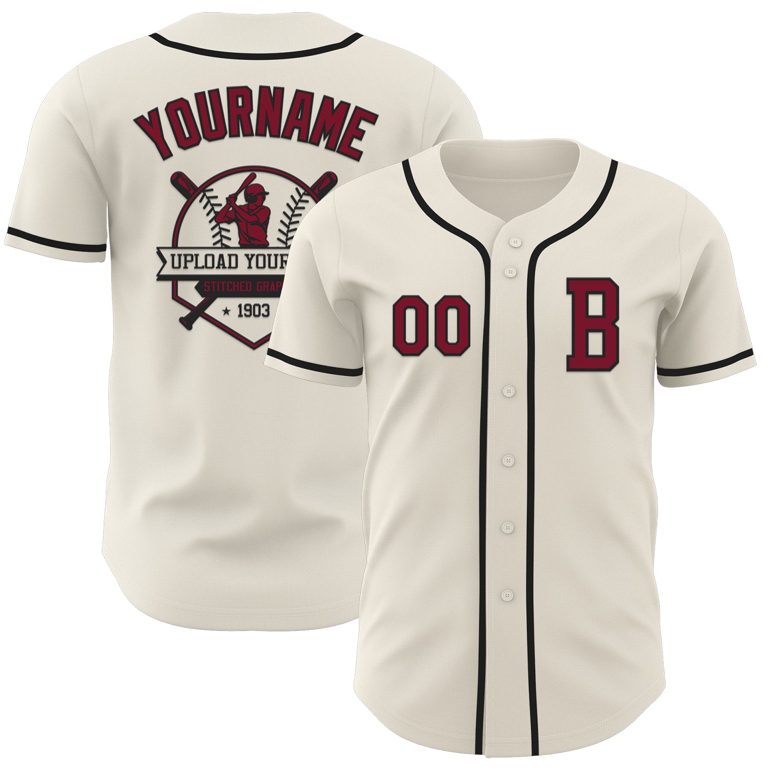 Custom Cream Crimson-Black Authentic Baseball Jersey