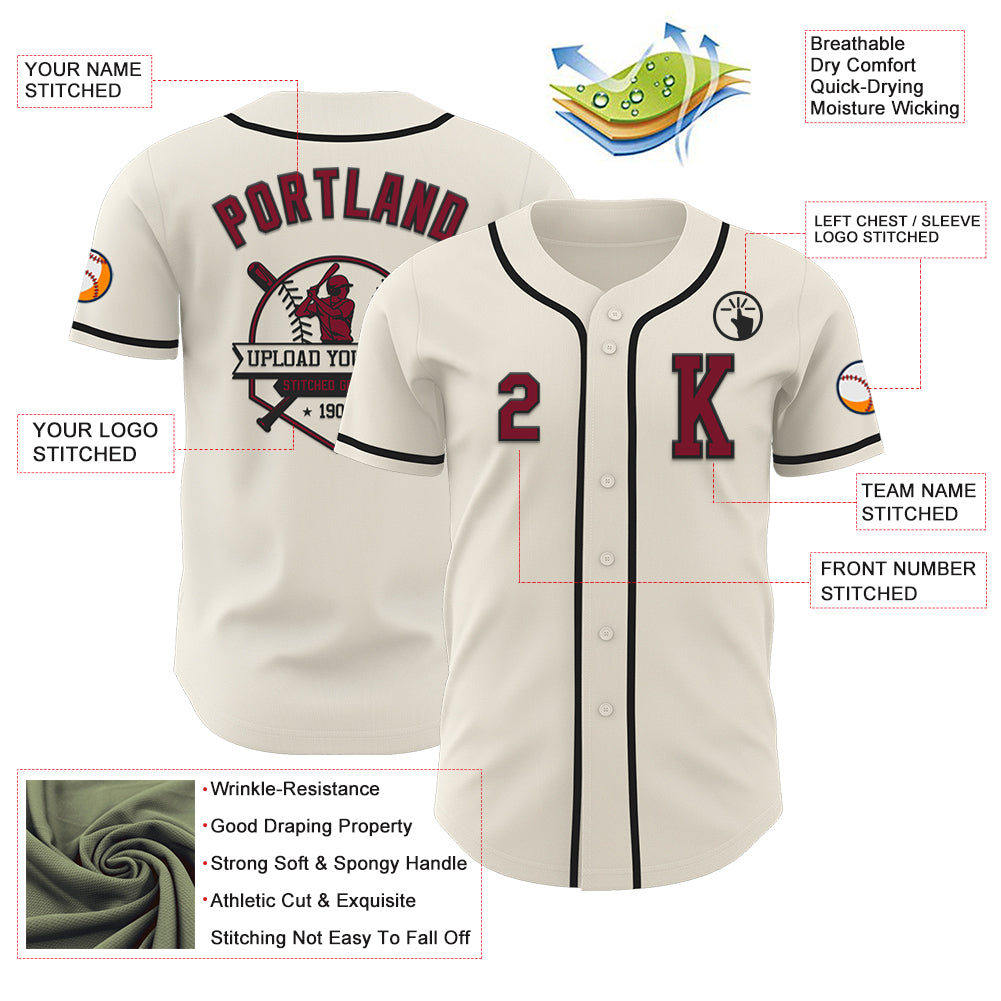 Custom Cream Crimson-Black Authentic Baseball Jersey