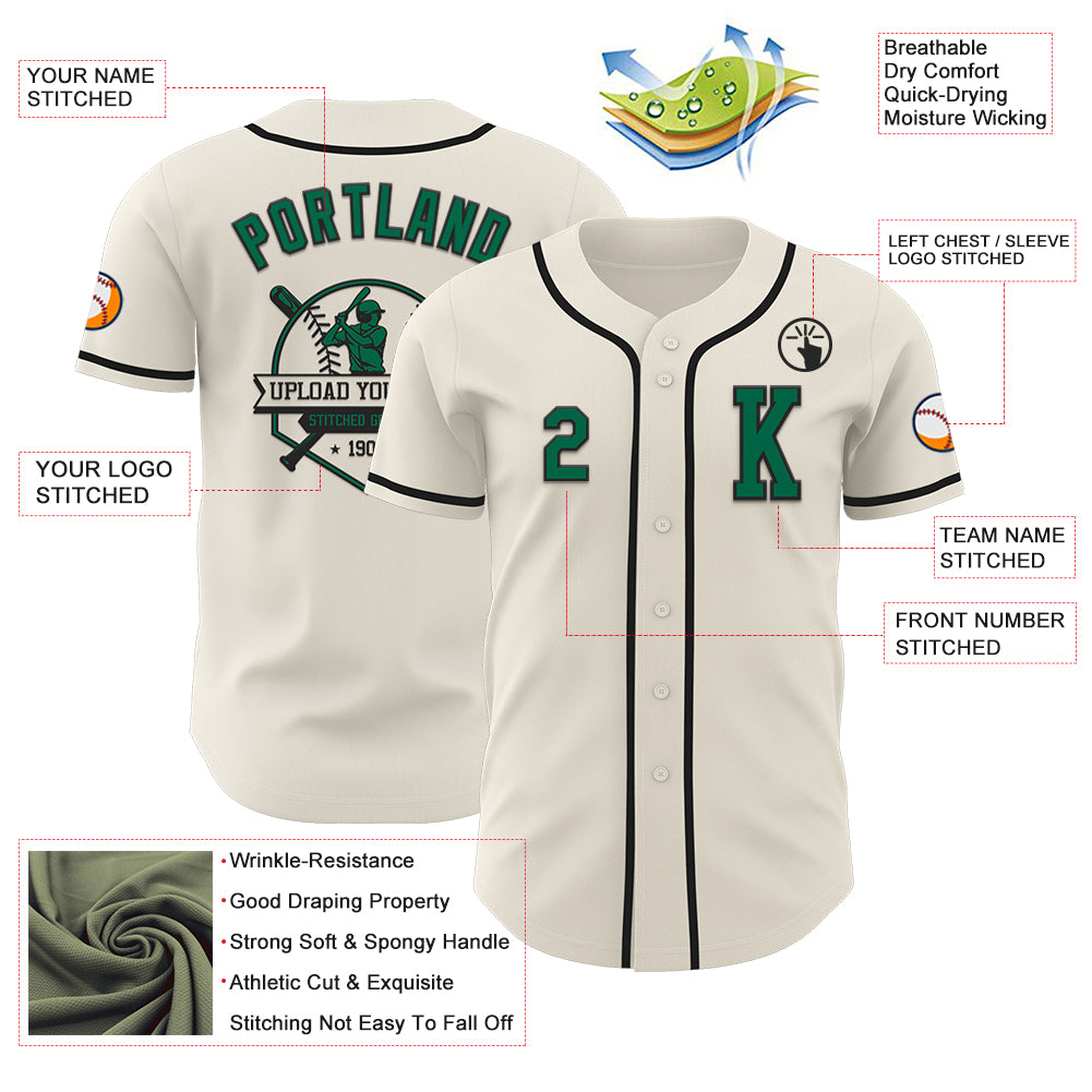Custom Cream Kelly Green-Black Authentic Baseball Jersey