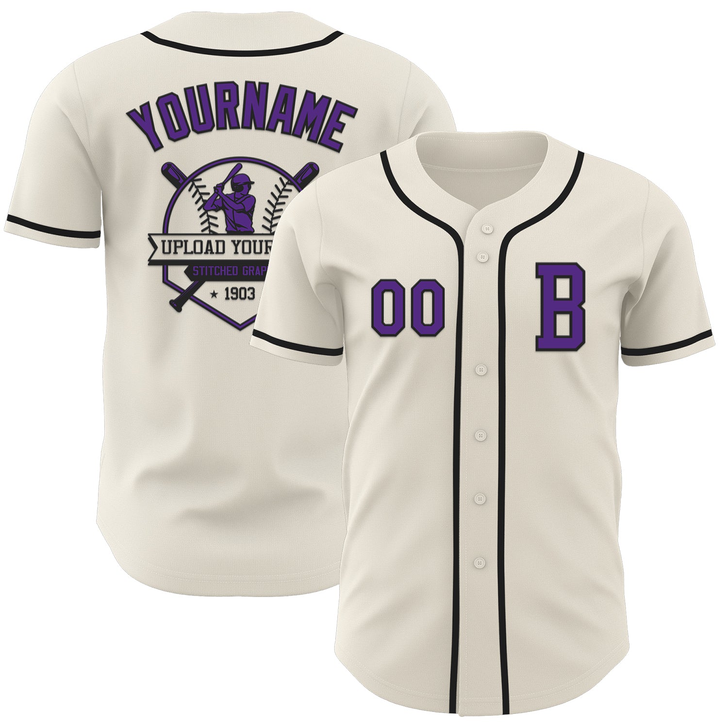 Custom Cream Purple-Black Authentic Baseball Jersey