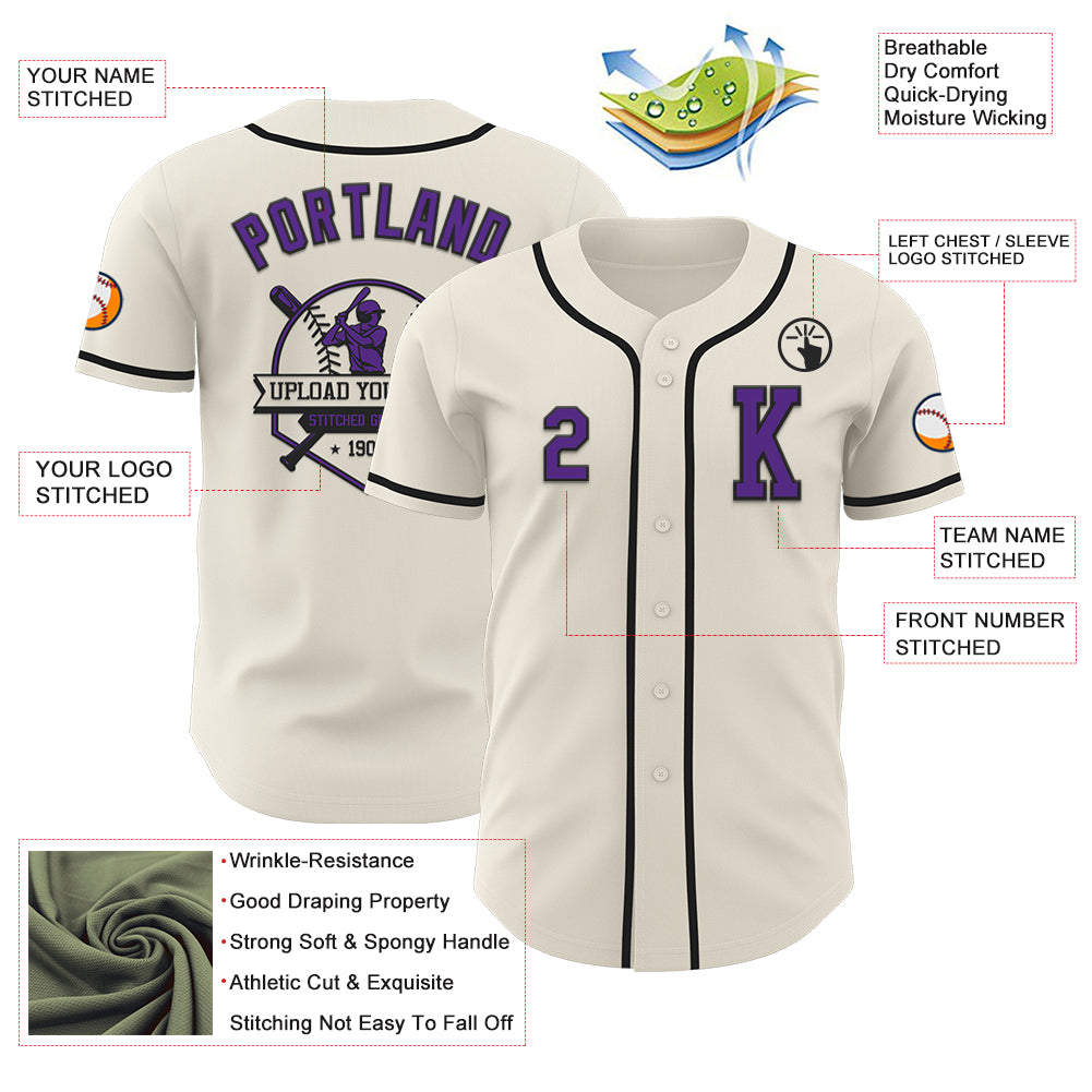 Custom Cream Purple-Black Authentic Baseball Jersey