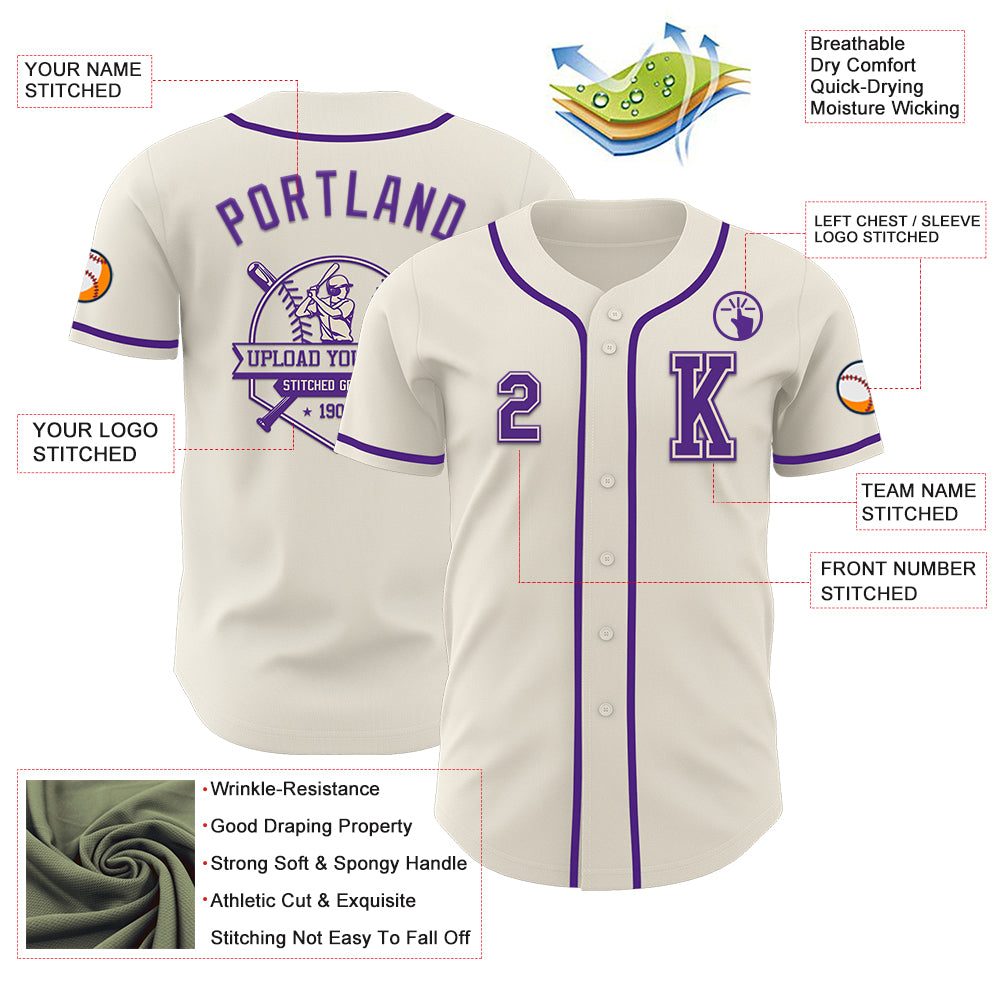 Custom Cream Purple Authentic Baseball Jersey