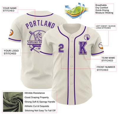 Custom Cream Purple Authentic Baseball Jersey