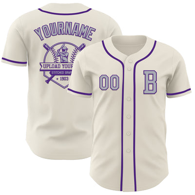 Custom Cream Gray-Purple Authentic Baseball Jersey