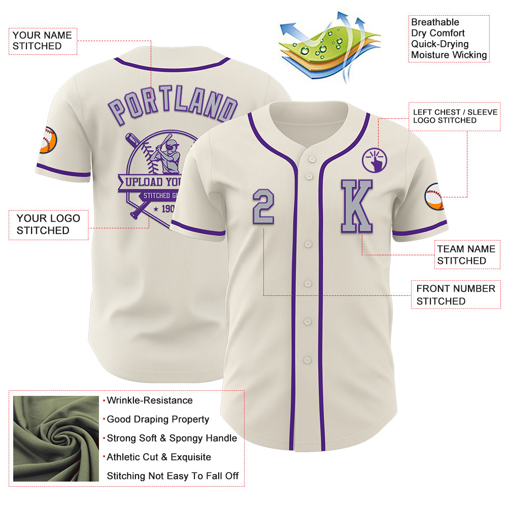 Custom Cream Gray-Purple Authentic Baseball Jersey
