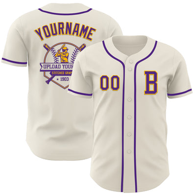 Custom Cream Purple-Gold Authentic Baseball Jersey