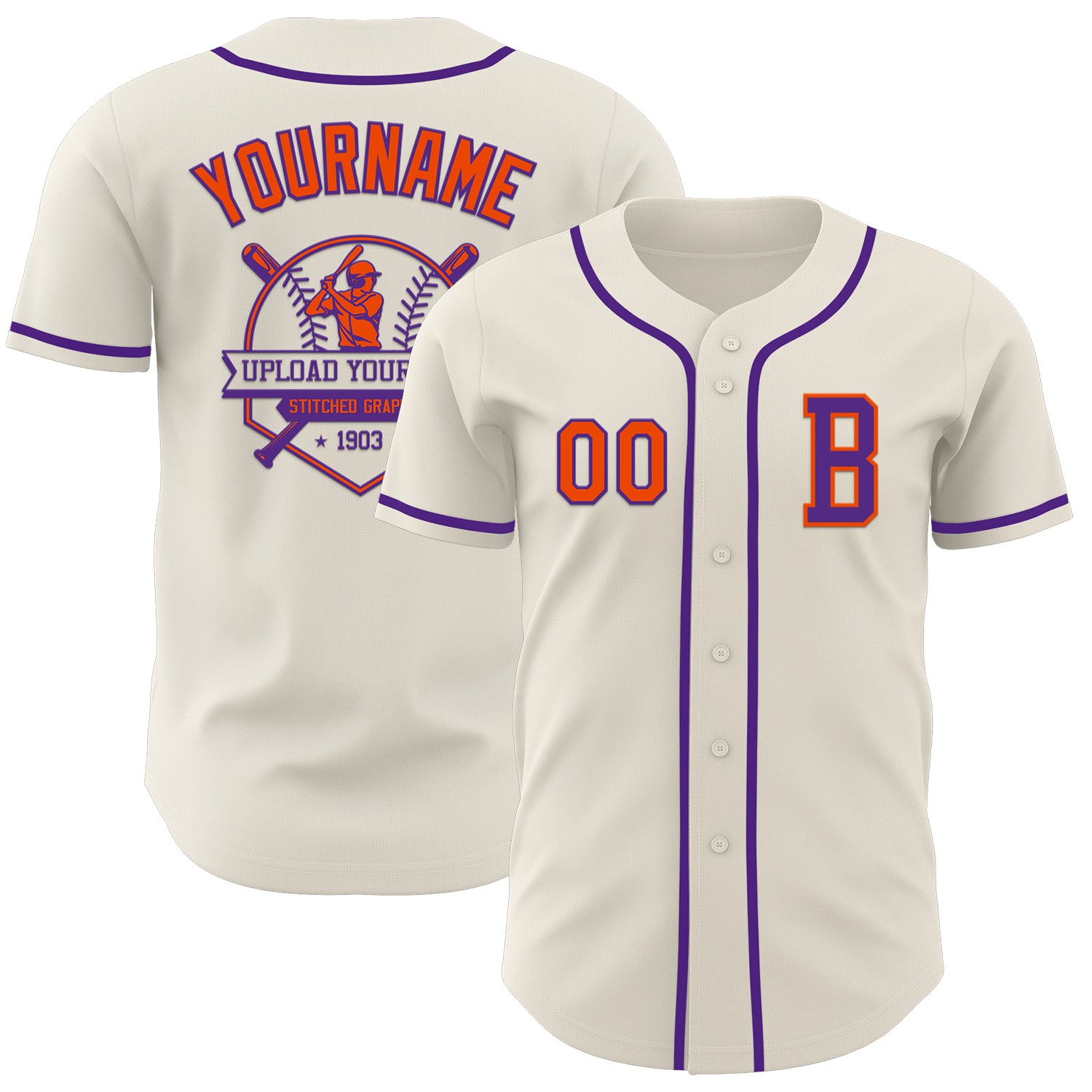 Custom Cream Orange-Purple Authentic Baseball Jersey