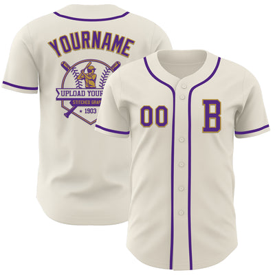 Custom Cream Purple-Old Gold Authentic Baseball Jersey