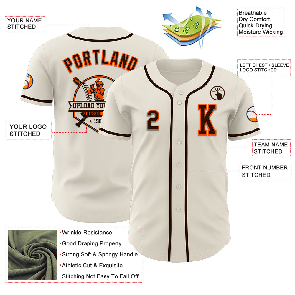 Custom Cream Brown-Orange Authentic Baseball Jersey