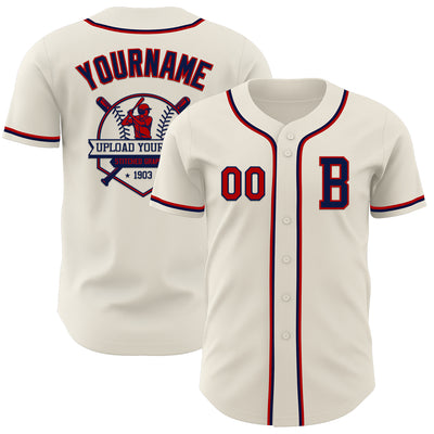 Custom Cream Red-Navy Authentic Baseball Jersey
