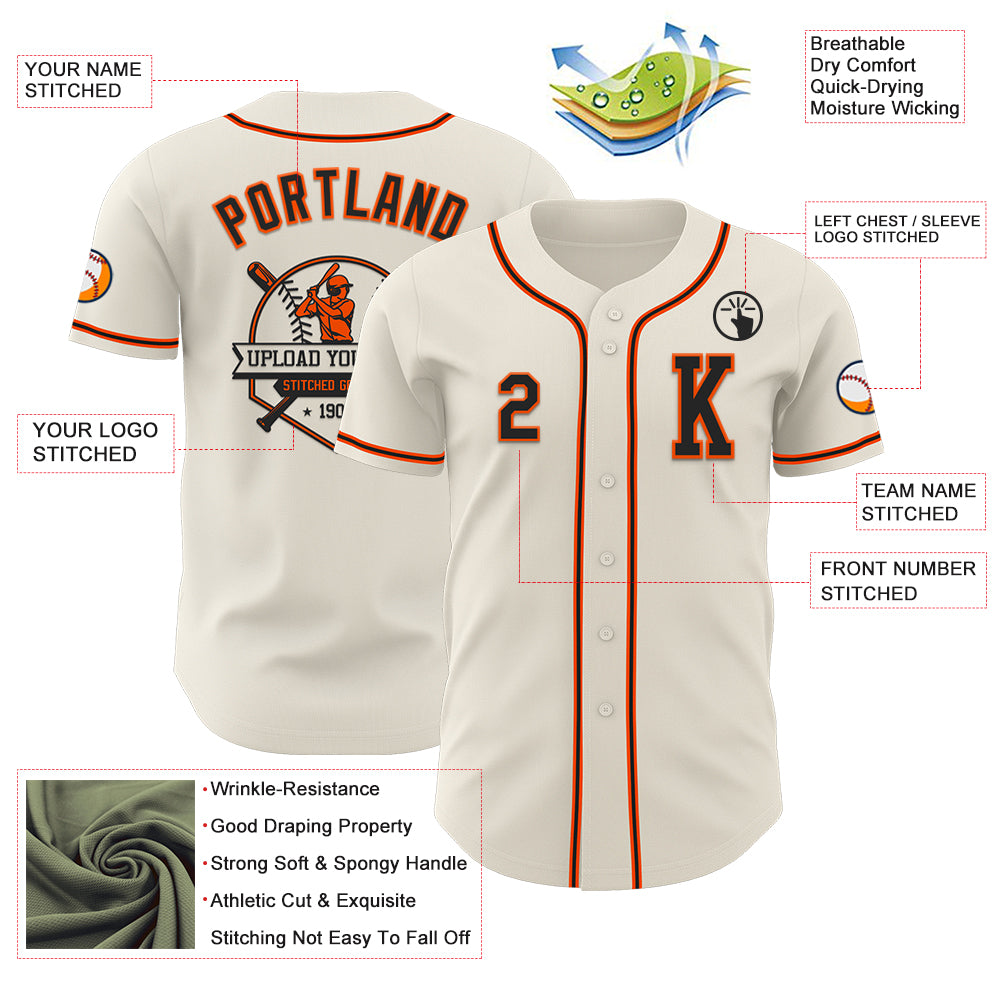 Custom Cream Black-Orange Authentic Baseball Jersey