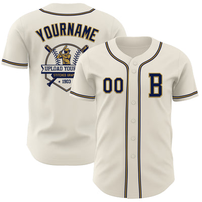 Custom Cream Navy-Old Gold Authentic Baseball Jersey
