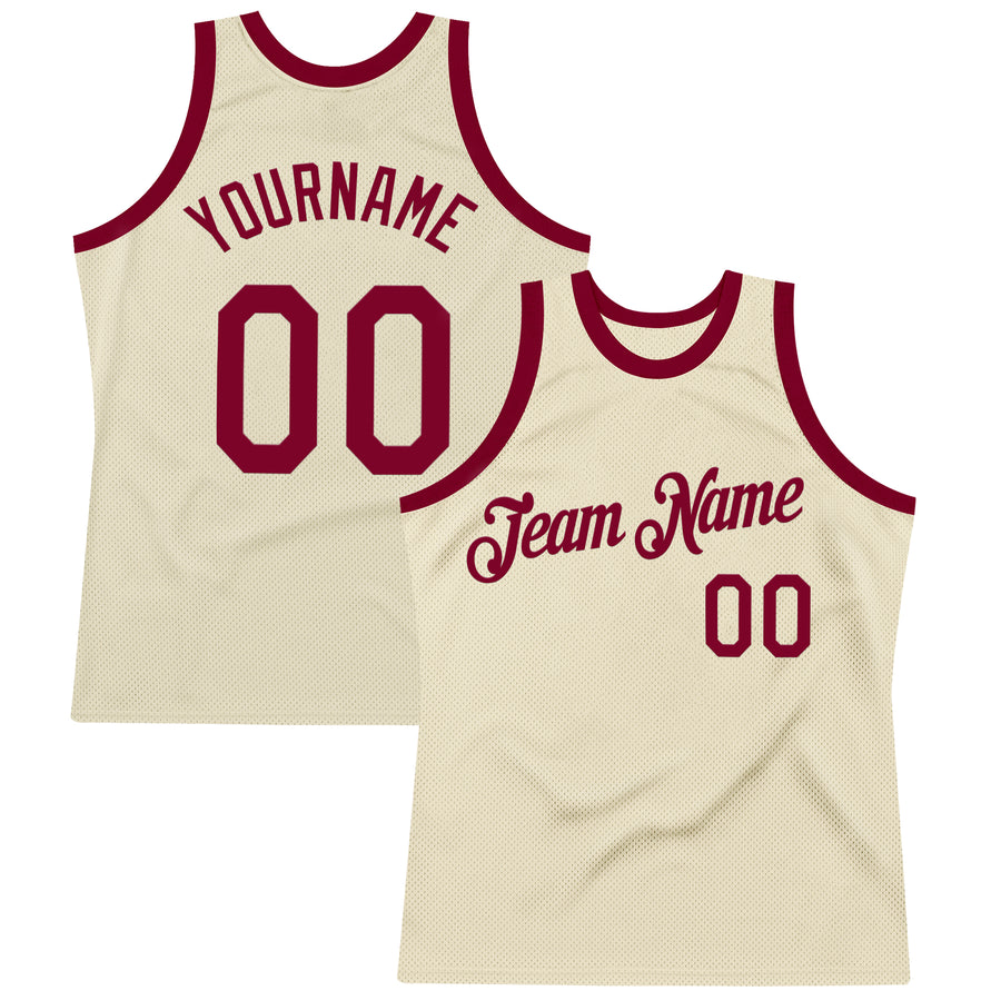 Custom Cream Maroon Authentic Throwback Basketball Jersey