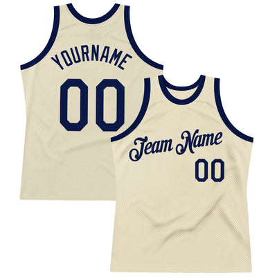 Custom Cream Navy Authentic Throwback Basketball Jersey