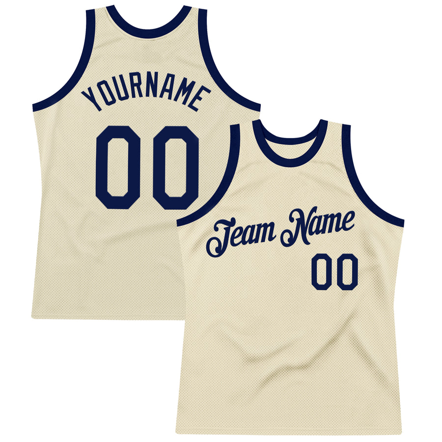 Custom Cream Navy Authentic Throwback Basketball Jersey