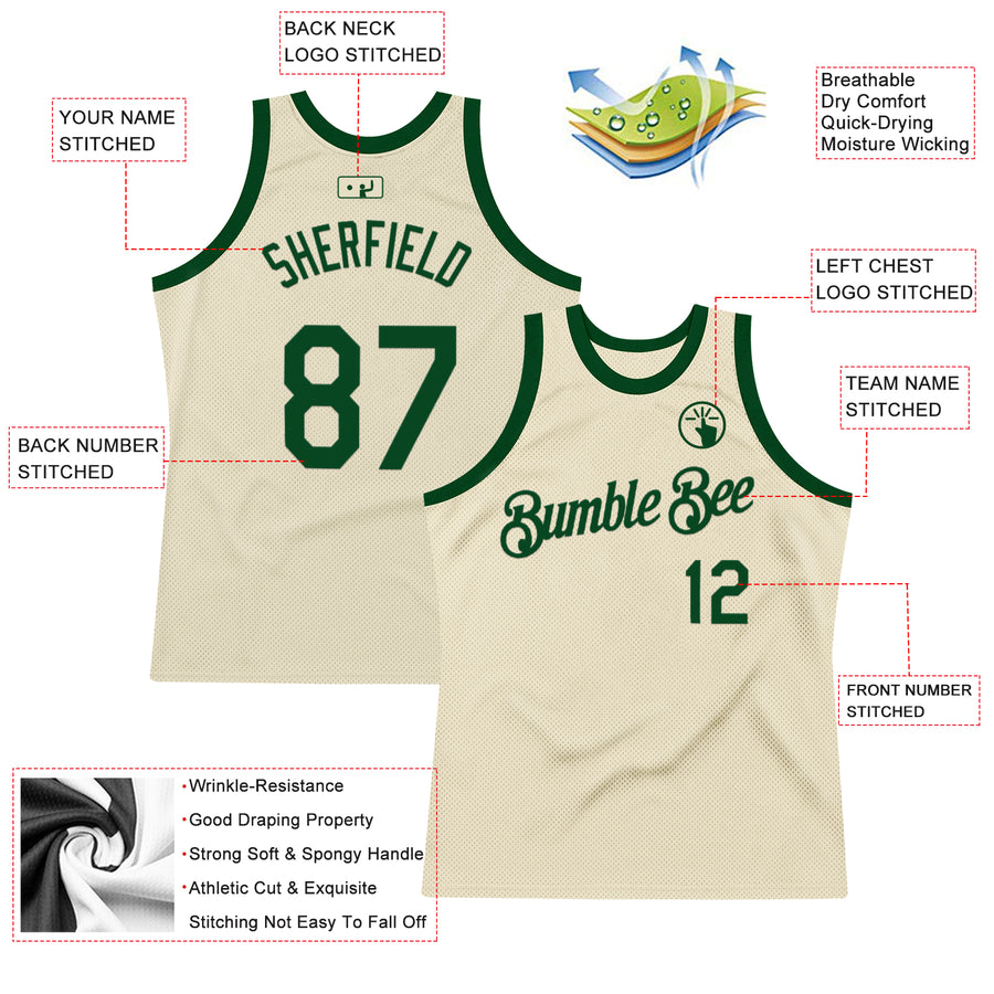 Custom Cream Green Authentic Throwback Basketball Jersey