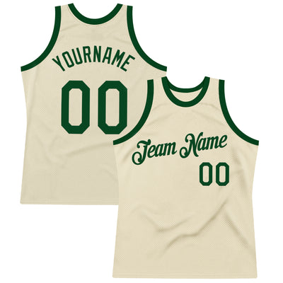 Custom Cream Green Authentic Throwback Basketball Jersey