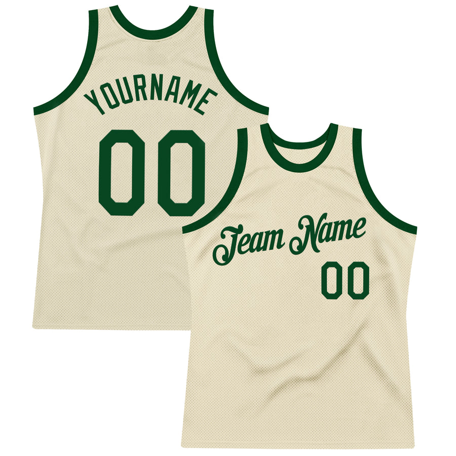 Custom Cream Green Authentic Throwback Basketball Jersey