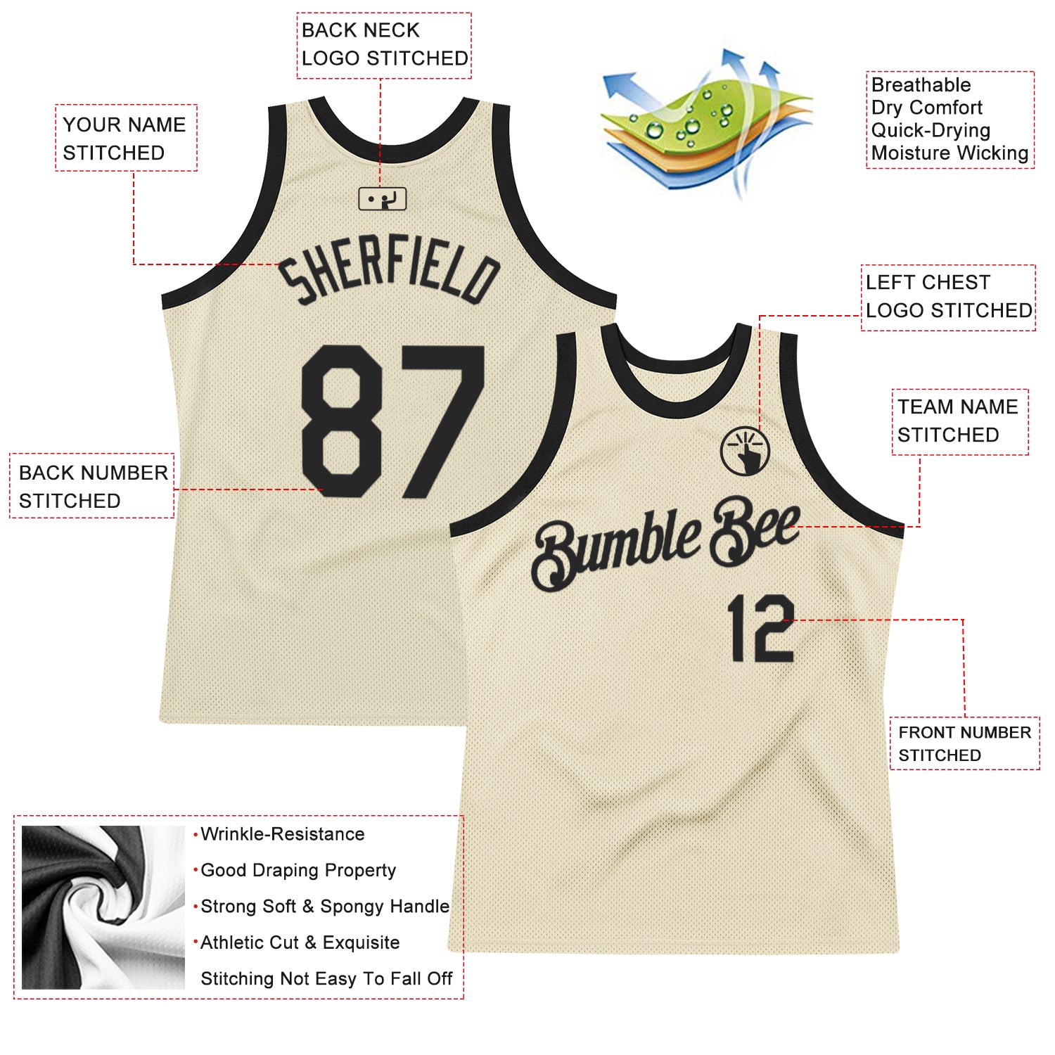 Custom Cream Black Authentic Throwback Basketball Jersey