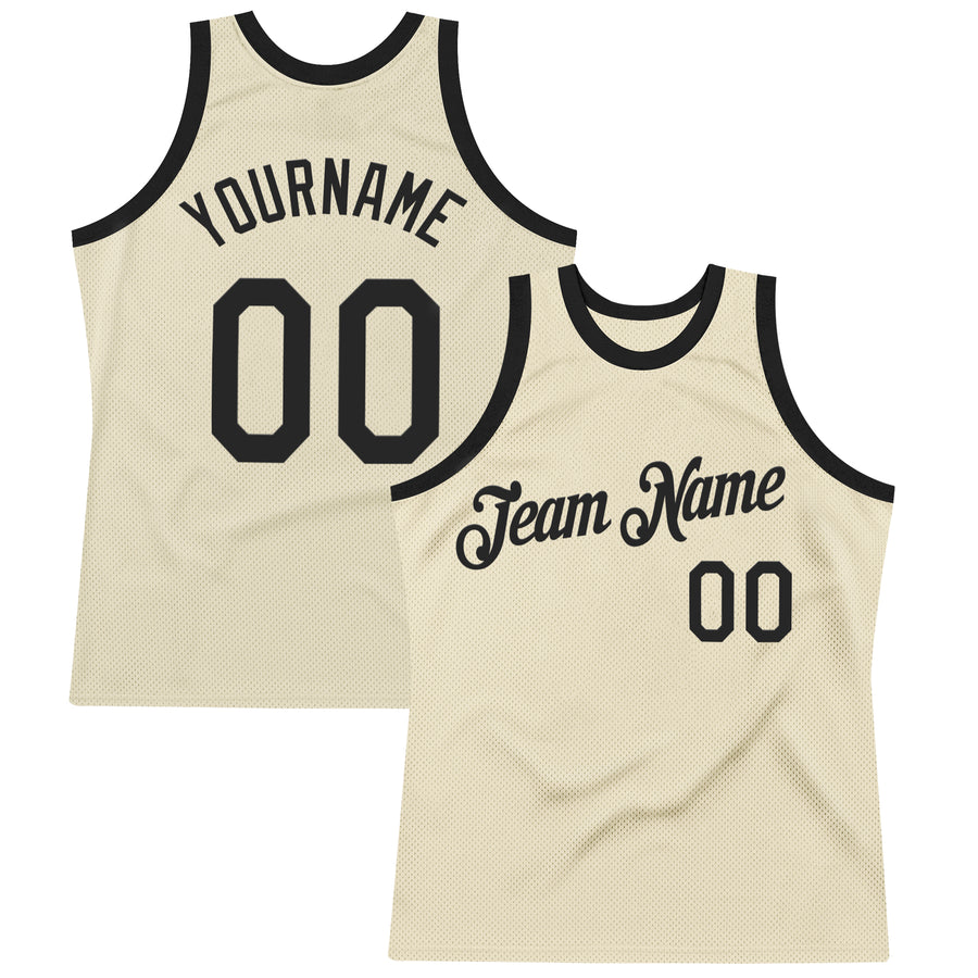 Custom Cream Black Authentic Throwback Basketball Jersey