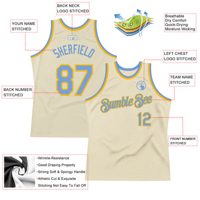 Custom Cream Light Blue-Gold Authentic Throwback Basketball Jersey