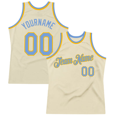 Custom Cream Light Blue-Gold Authentic Throwback Basketball Jersey