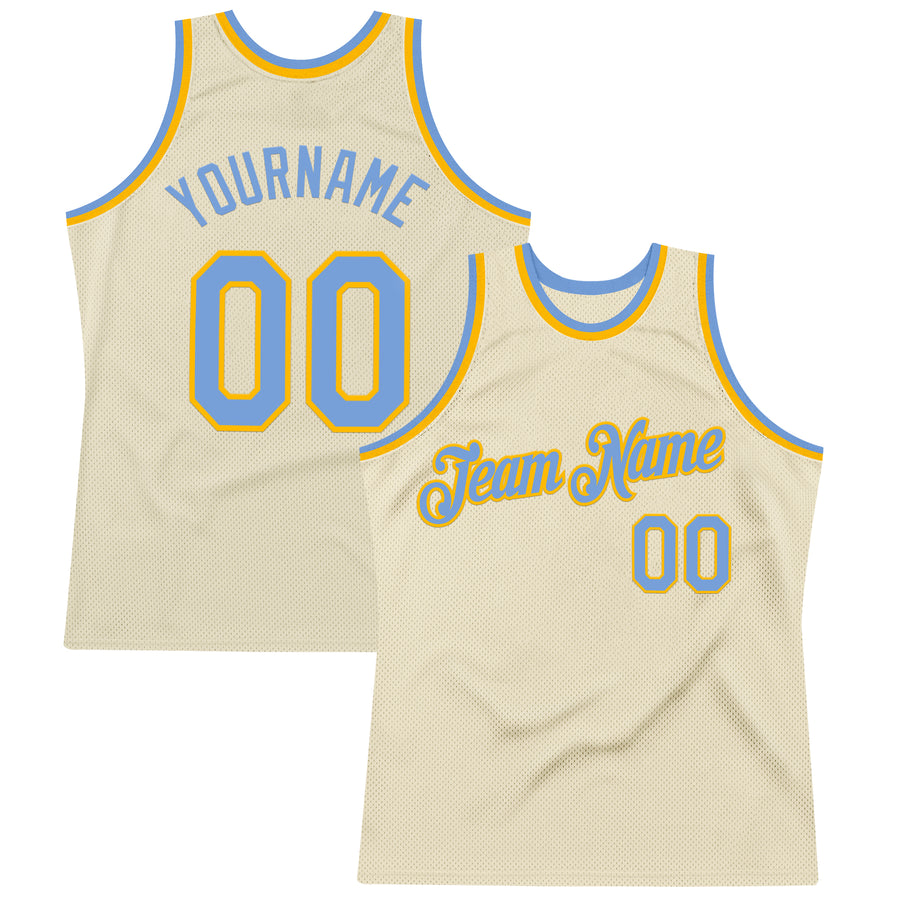 Custom Cream Light Blue-Gold Authentic Throwback Basketball Jersey