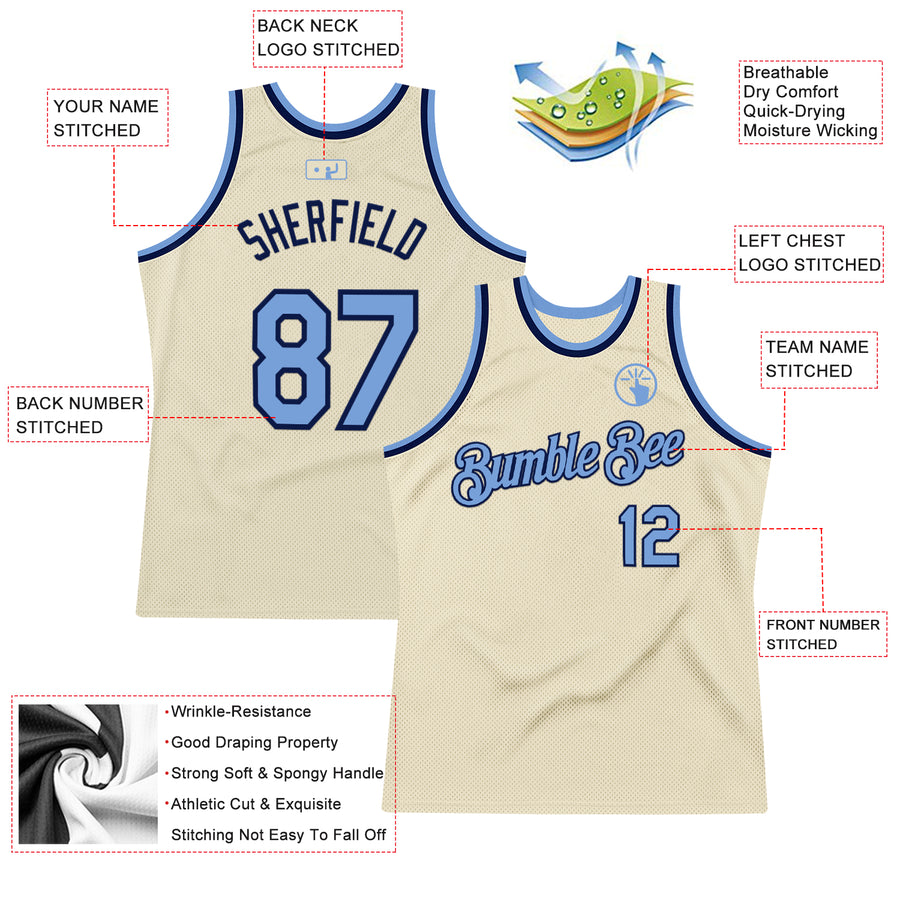 Custom Cream Light Blue-Navy Authentic Throwback Basketball Jersey