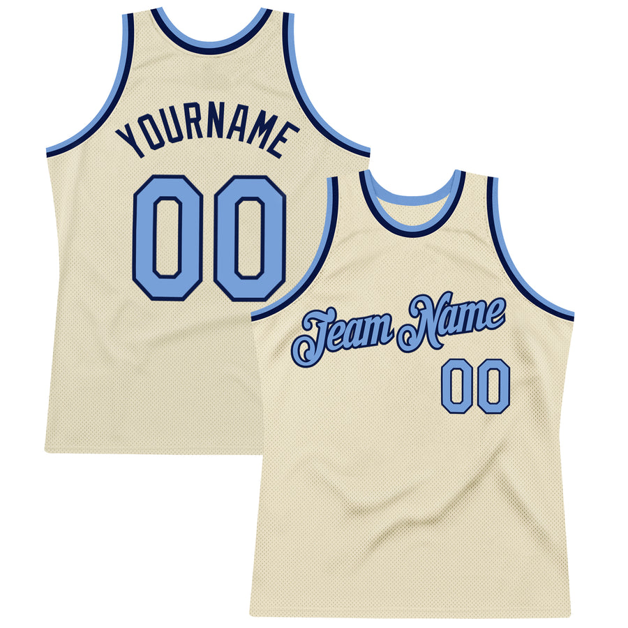 Custom Cream Light Blue-Navy Authentic Throwback Basketball Jersey
