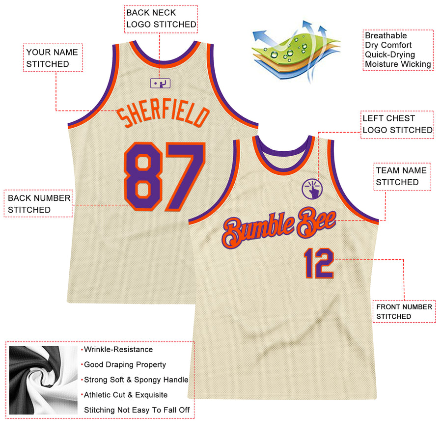 Custom Cream Purple-Orange Authentic Throwback Basketball Jersey