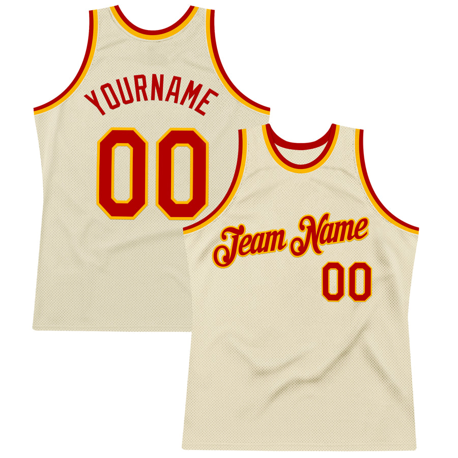 Custom Cream Red-Gold Authentic Throwback Basketball Jersey