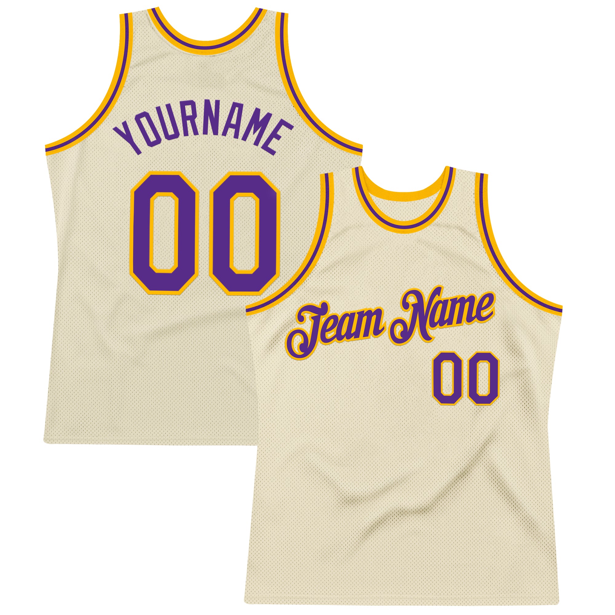 Custom Cream Purple-Gold Authentic Throwback Basketball Jersey