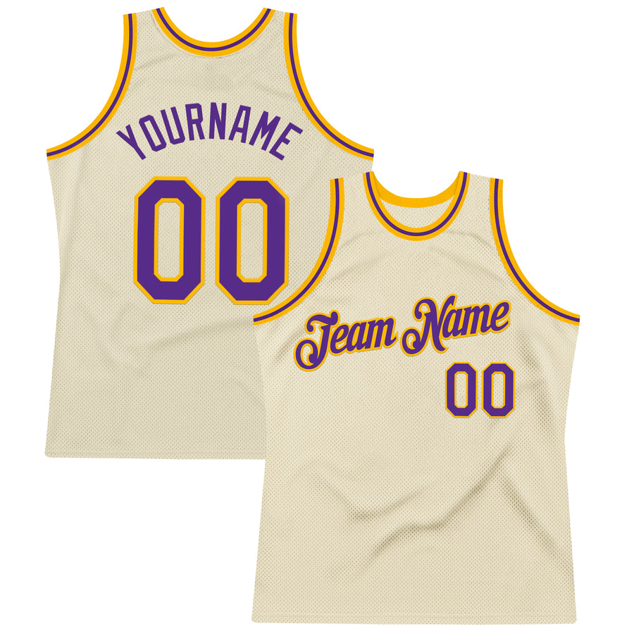 Custom Cream Purple-Gold Authentic Throwback Basketball Jersey