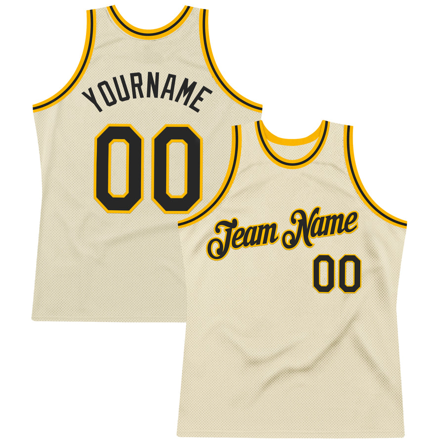 Custom Cream Black-Gold Authentic Throwback Basketball Jersey