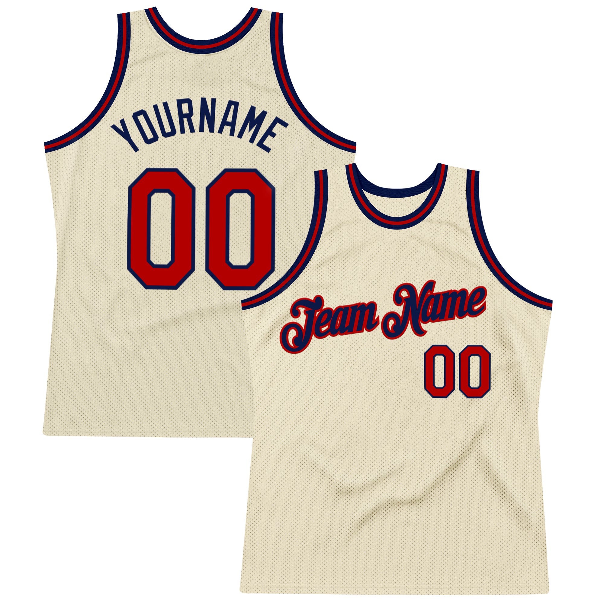 Custom Cream Red-Navy Authentic Throwback Basketball Jersey
