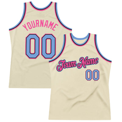Custom Cream Light Blue Black-Pink Authentic Throwback Basketball Jersey