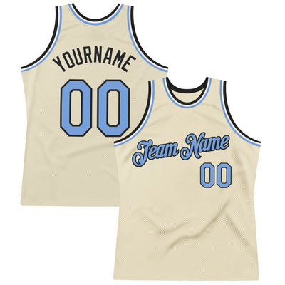 Custom Cream Light Blue Black-White Authentic Throwback Basketball Jersey