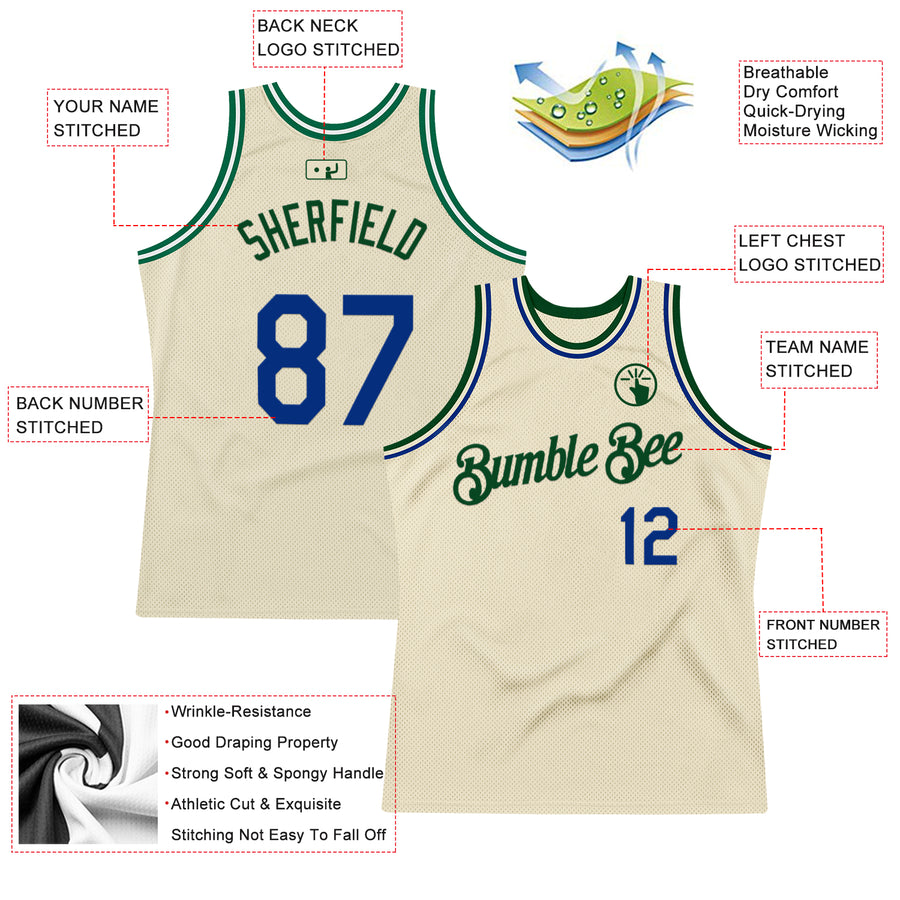 Custom Cream Royal-Green Authentic Throwback Basketball Jersey