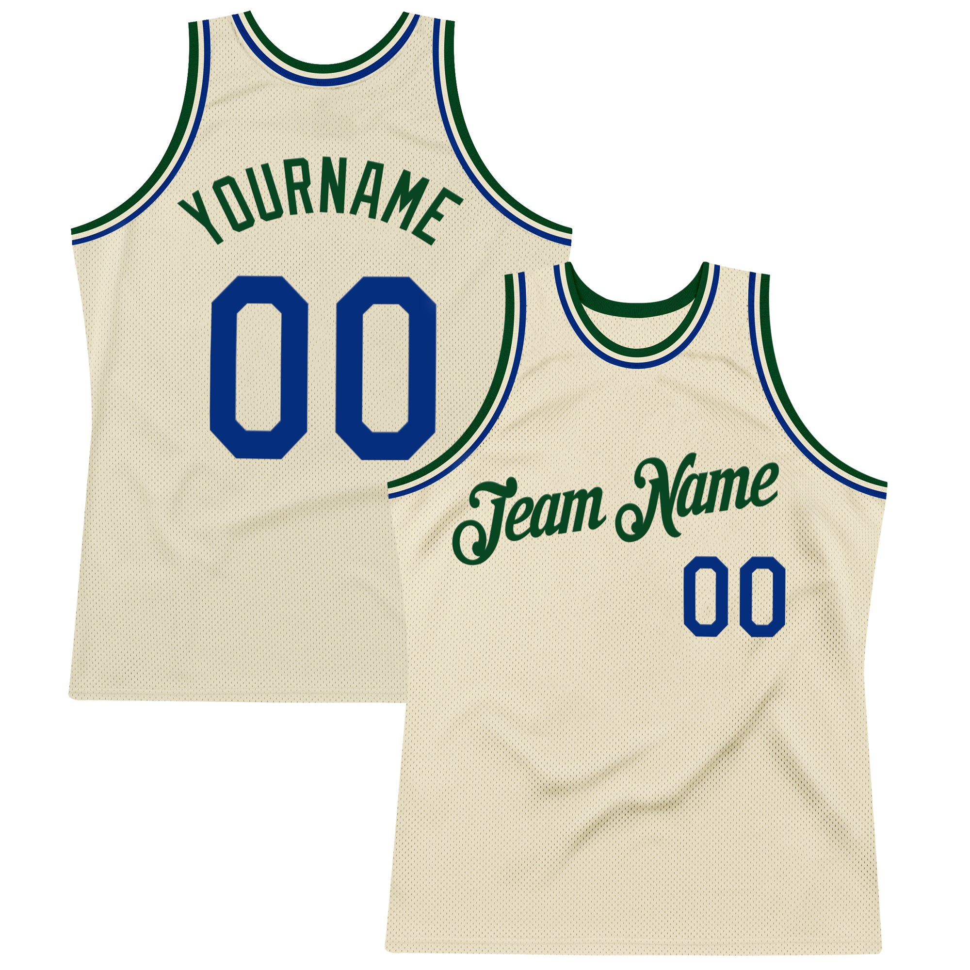 Custom Cream Royal-Green Authentic Throwback Basketball Jersey