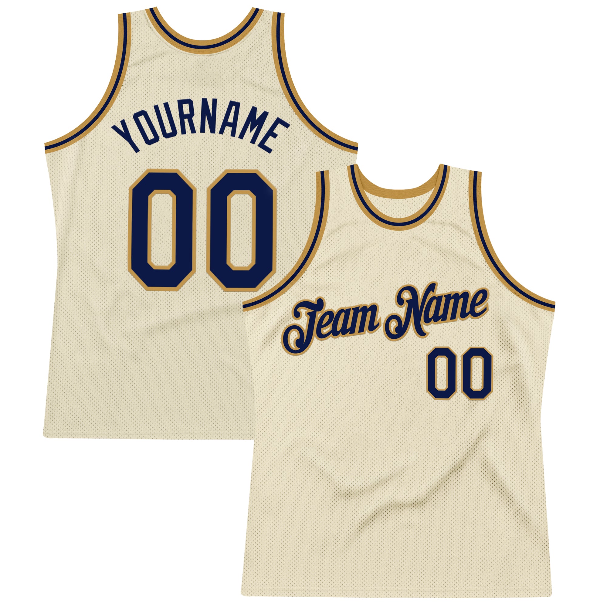 Custom Cream Navy-Old Gold Authentic Throwback Basketball Jersey