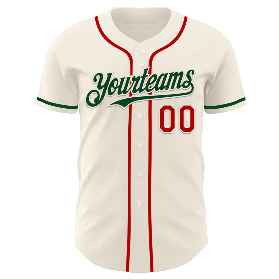 Custom Cream Red-Green Authentic Baseball Jersey