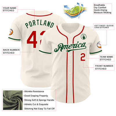 Custom Cream Red-Green Authentic Baseball Jersey