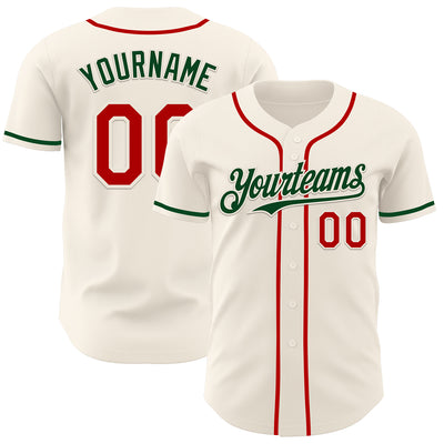 Custom Cream Red-Green Authentic Baseball Jersey