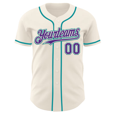 Custom Cream Purple-Teal Authentic Baseball Jersey