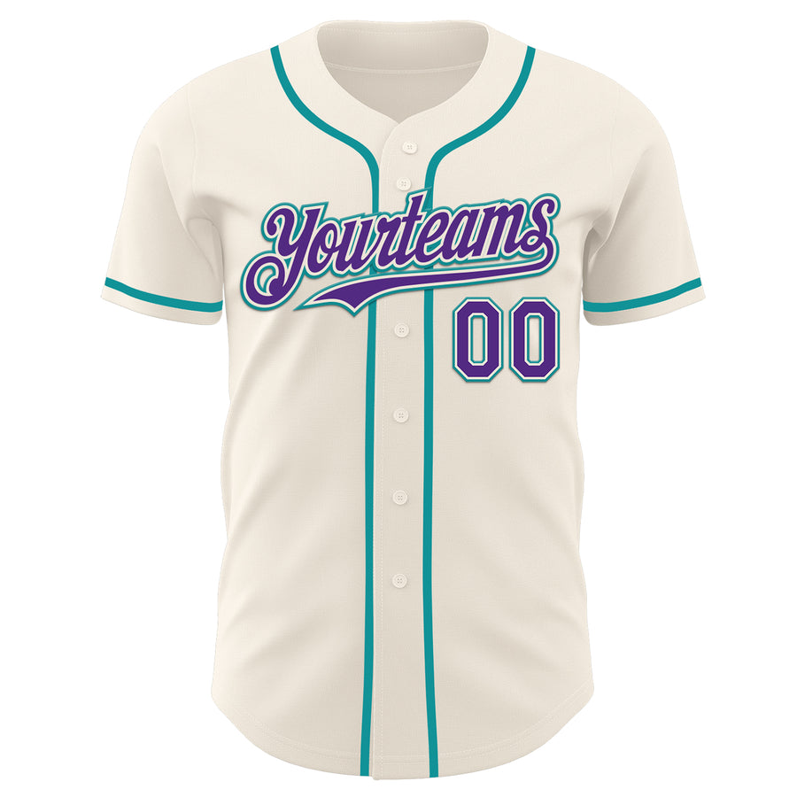 Custom Cream Purple-Teal Authentic Baseball Jersey
