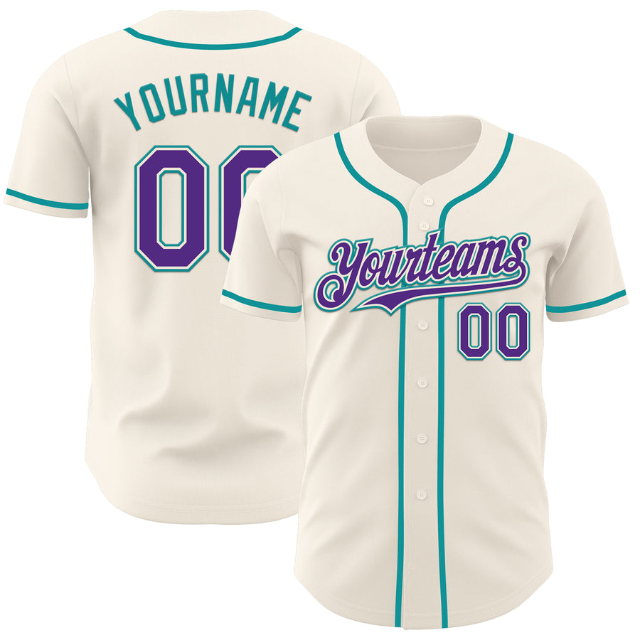 Custom Cream Purple-Teal Authentic Baseball Jersey