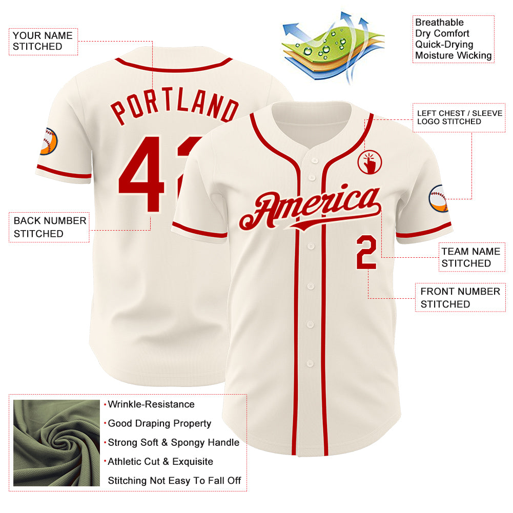 Custom Cream Red Authentic Baseball Jersey