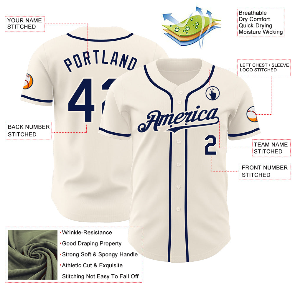 Custom Cream Navy Authentic Baseball Jersey
